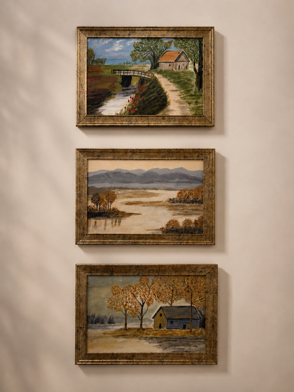 Premium Handmade Landscape Wall Art Set (3 Framed Paintings)