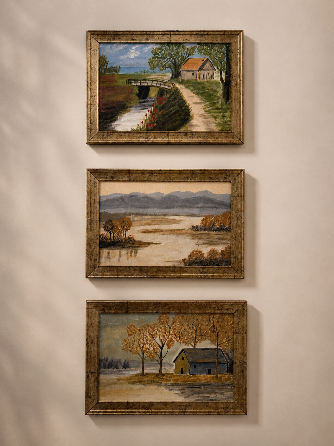 Premium Handmade Landscape Wall Art Set (3 Framed Paintings)