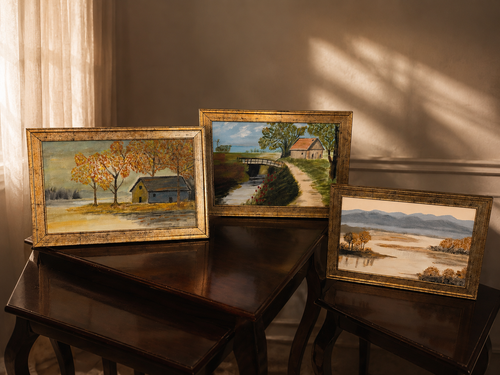Premium Handmade Landscape Wall Art Set (3 Framed Paintings)